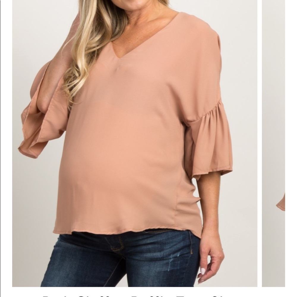 Pink chiffon ruffle sleeve blouse, maternity